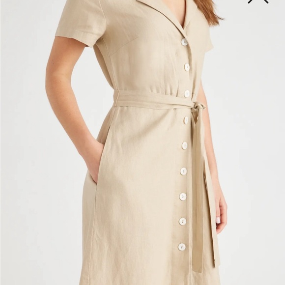 Quince 100% European linen buttondown dress in driftwood - Picture 2 of 3